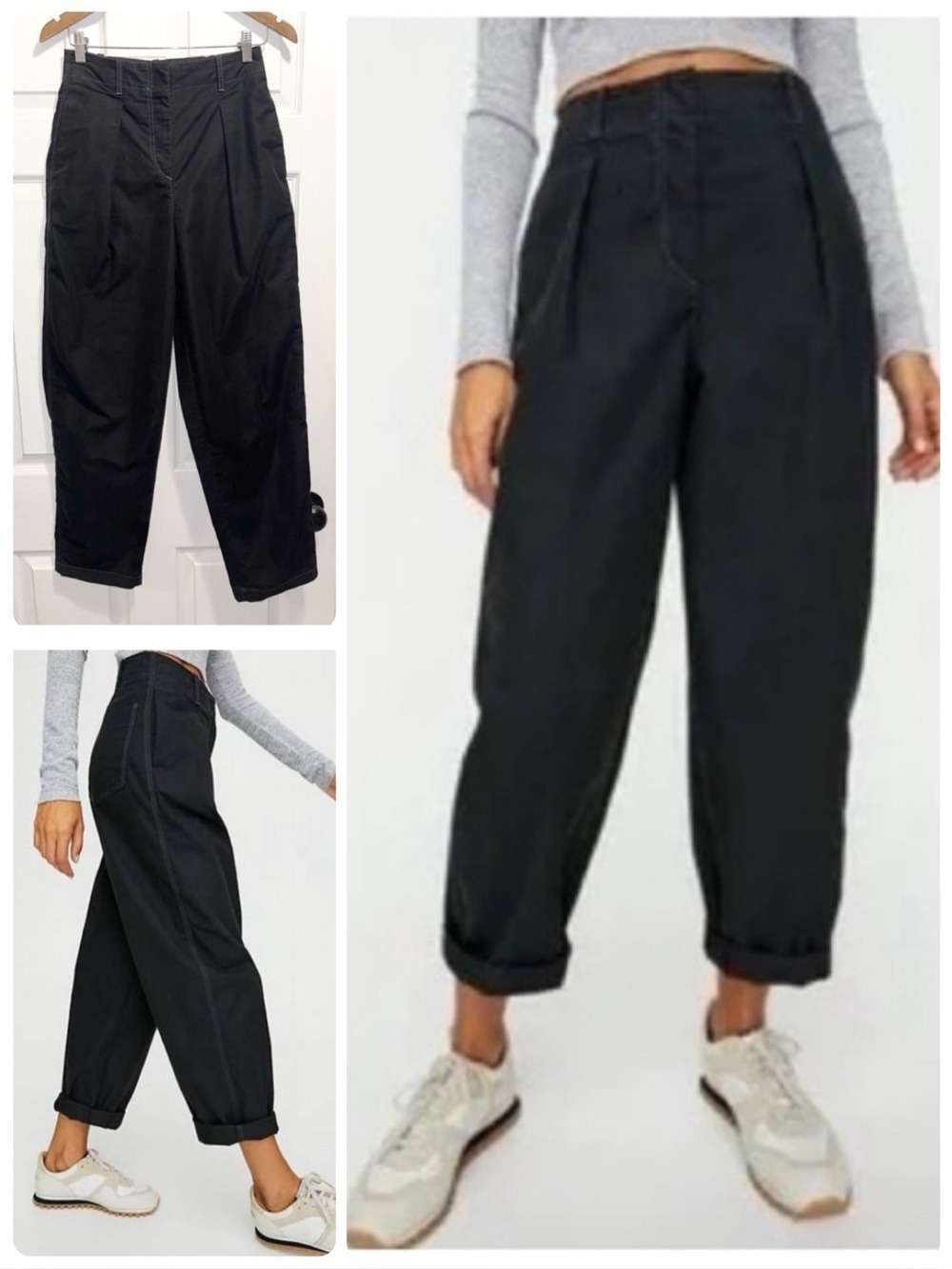 Aritzia WILFRED FREE Day Off Pants Black High Rise Pleated Barrel Pants Size 4